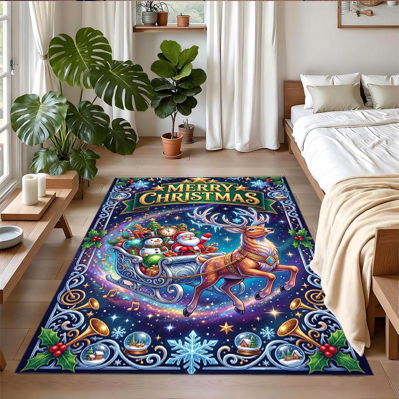 Christmas Printed Square Area Rug Soft Non Slip Floor Carpet For Bedroom Holiday Gift