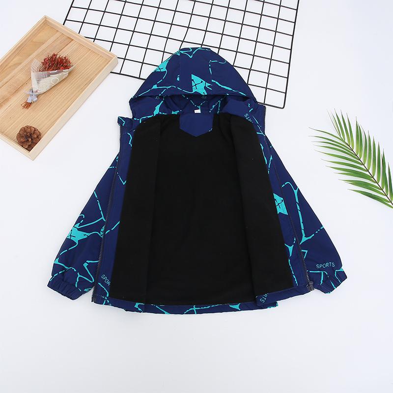 Boys Autumn and Winter Warm Zip Section with Thin Fleece Thickened Waterproof Jacket Casual Outdoor Punching Jacket