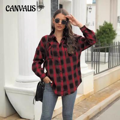 Women's Plus Size Long Sleeve New Plaid Button Up Shirt