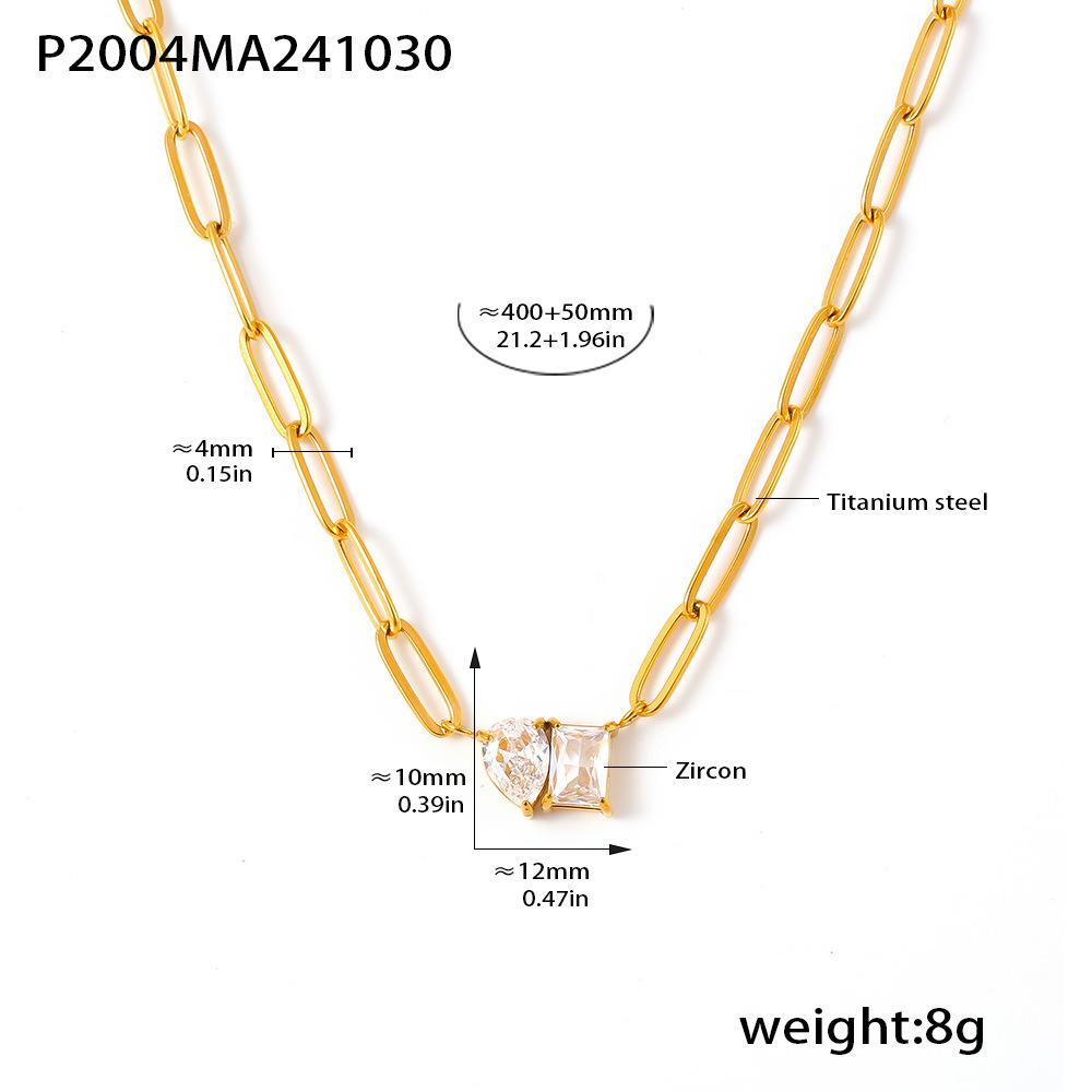 Qiong Yao 18K Gold Plated Drop Zircon Sweet Necklace - Stainless Steel European Luxury Accessory for Women