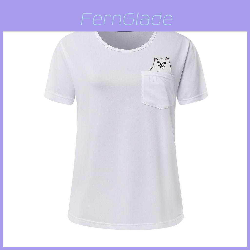 T-shirt Casual in Puro Cotone da Uomo con Stampa Gatto Cartone Animato Estate