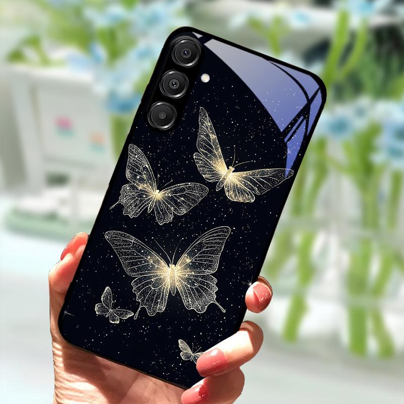 Voor Samsung A56 Glazen Hoesje A26 A36 Hard PC Gehard Glas Telefoonhoesje Voor Galaxy A15 A25 A35 A55 Cartoon Luxe Schokbestendige Hoesjes