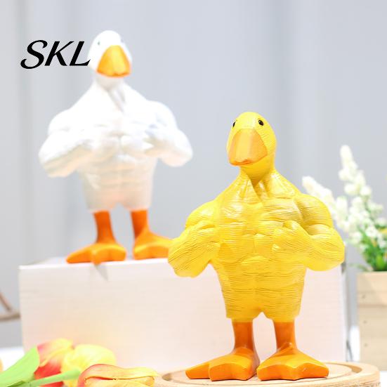 Outdoor Duck Statue Resin Muscular Figurine, Strong Fitness Statue, Office Desk Ornament White Yellow Shape for Table Decor Muscle Figurine