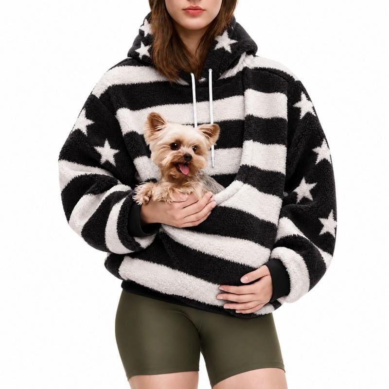 Womens Hooded Fleece Sweatshirt With Pet Pocket Loose Plus Size Winter Warm Casual Top