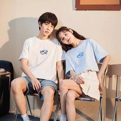 Couple's Summer T-shirt New Summer Pure Cotton Round Neck All-Matching Short Sleeve College Style High-Grade Top Clothes