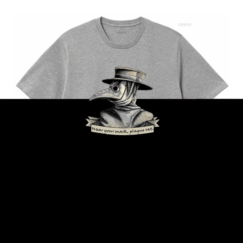 Plague Doctor Wear Your Mask Rat Print T Shirt for Streetwear vintage Washed fashion Comfortable Casual homme Unisex streetwear
