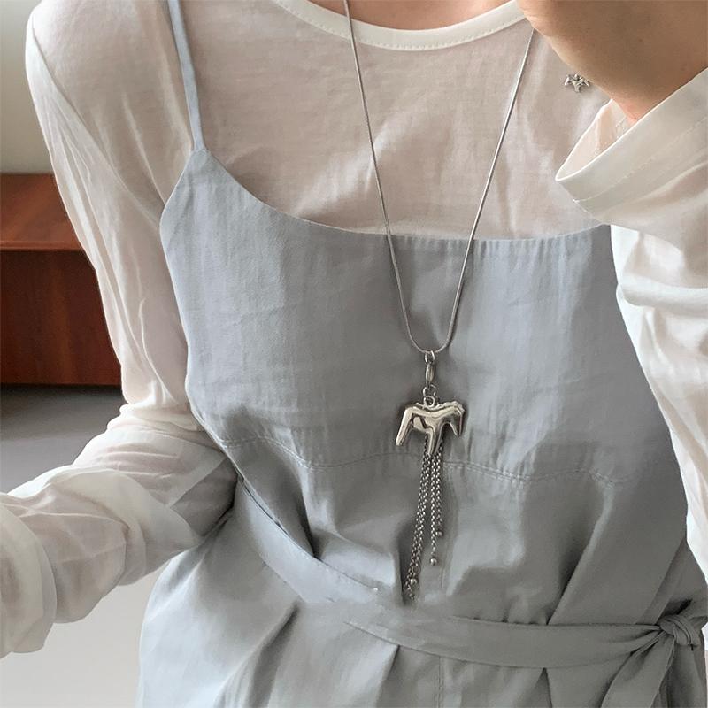 Fashion Metal Long Silver Pony Pendant Necklaces For Women Cartoon Horse Necklace Jewelry Accessories Gift
