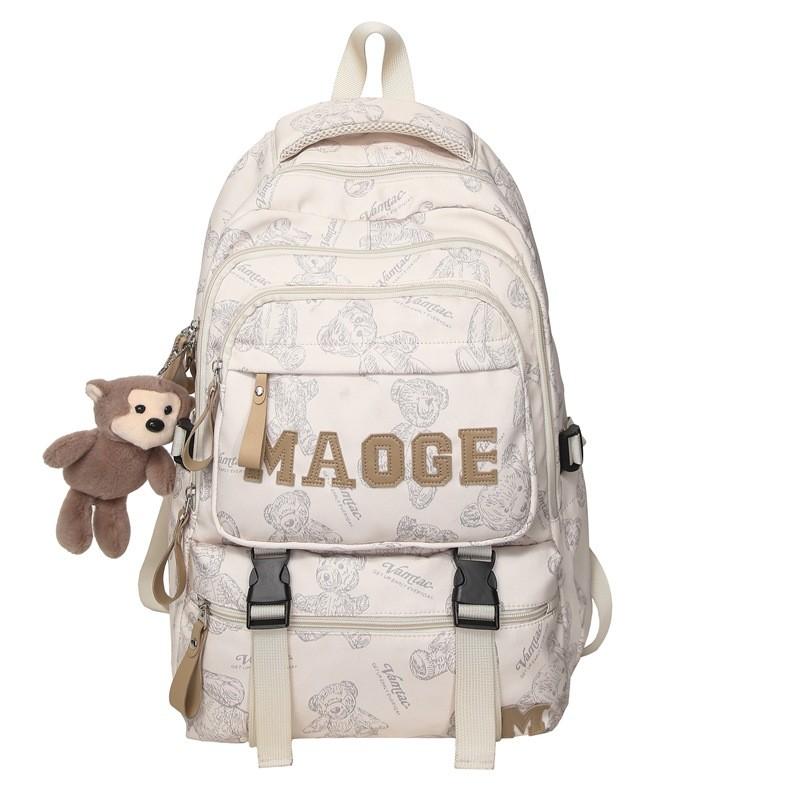 Bear Pattern Print Backpack With Nylon Construction Ergonomic Air Cushion Straps