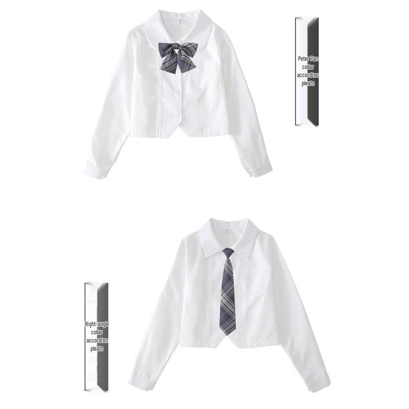 Early Autumn Women's Long-Sleeve White Japanese JK College Style Accordion Pleat Shirt