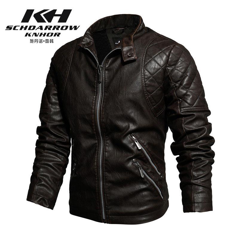 Men's autumn and winter leather jacket slim stand-up collar locomotive PU leather jacket fleece warm men's jacket retro