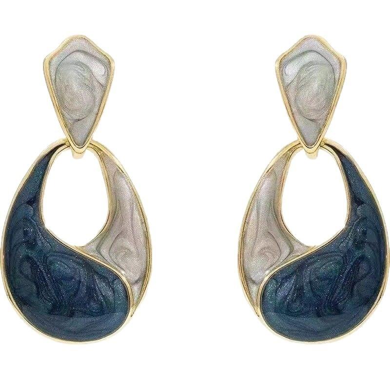 Pinkdudu Vintage Drip Oil Blue Water Drop Zinc Alloy Earrings Simple Trendy Stud Earrings Women PD2372