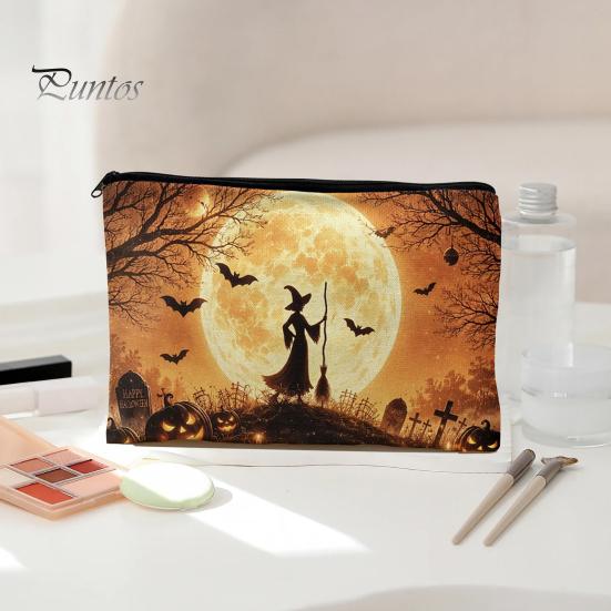 Witch Pumpkin Pattern Bag Storage Bag, with Smooth Zipper, Thickened Polyester Large Capacity Zipper Cosmetic Halloween Printed Pouch