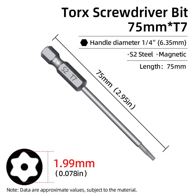 75mm Magnetische Torx Schraubendreherbits Security Manipulationssicherer Bit T6-T40 Hohlkopf Pflaumenblütenkopf S2 1/4'' Sechskant Hand Elektrowerkzeuge