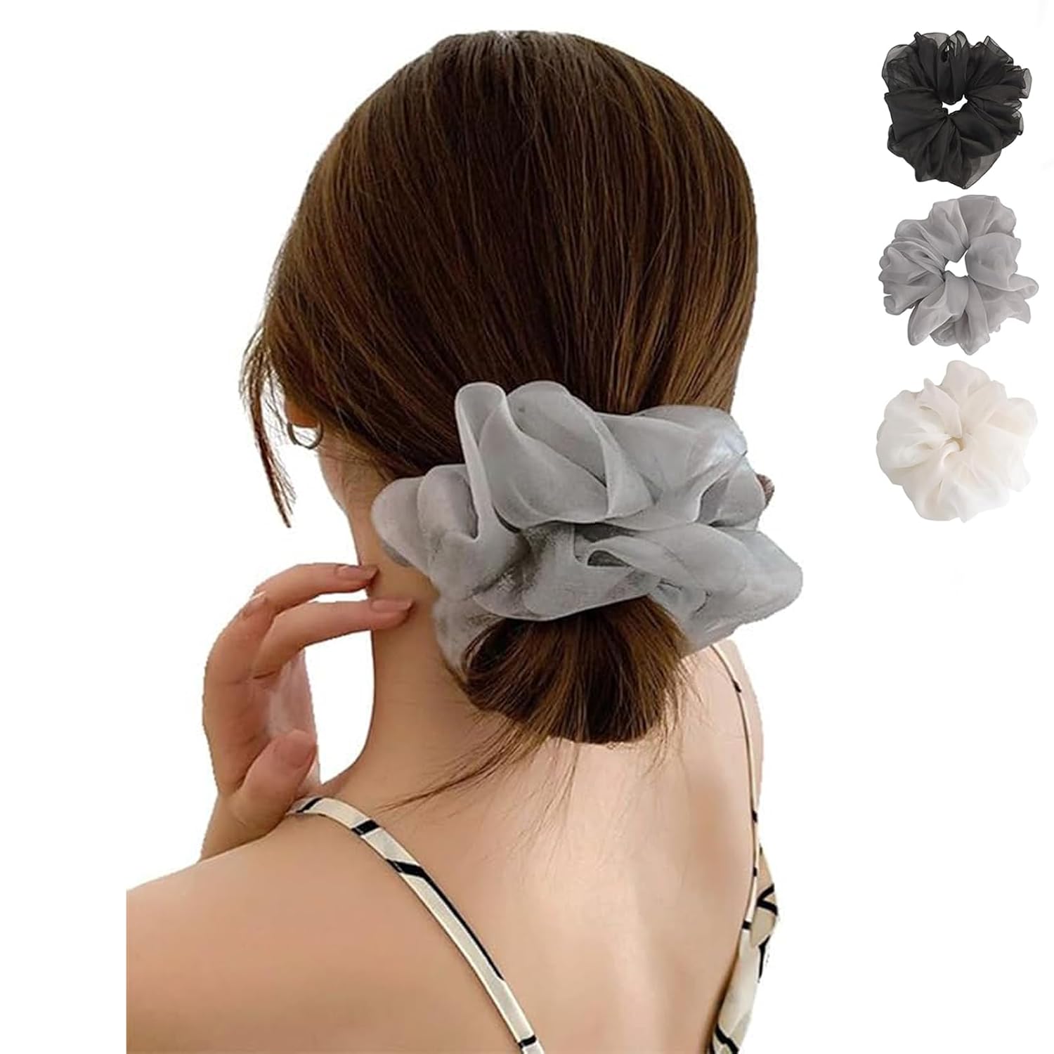 Elegant silk chiffon 3-piece set chouchou hair accessories casual trend adult cute gift