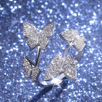 Huitan Creative Fashion Butterfly Wedding Band Opening Engagement Rings For Women Romantic Jewelry Accessories Gifts