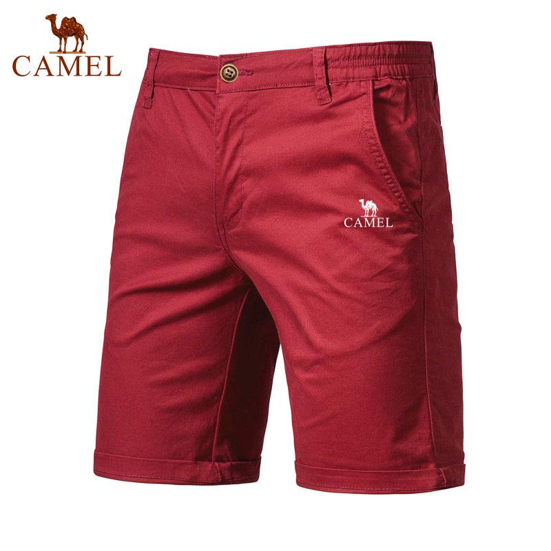 Camel Sommer Broderte Bomull Ensfargede Shorts for Menn Høy Kvalitet Casual Business Sosial Elastisk Midje Badeshorts