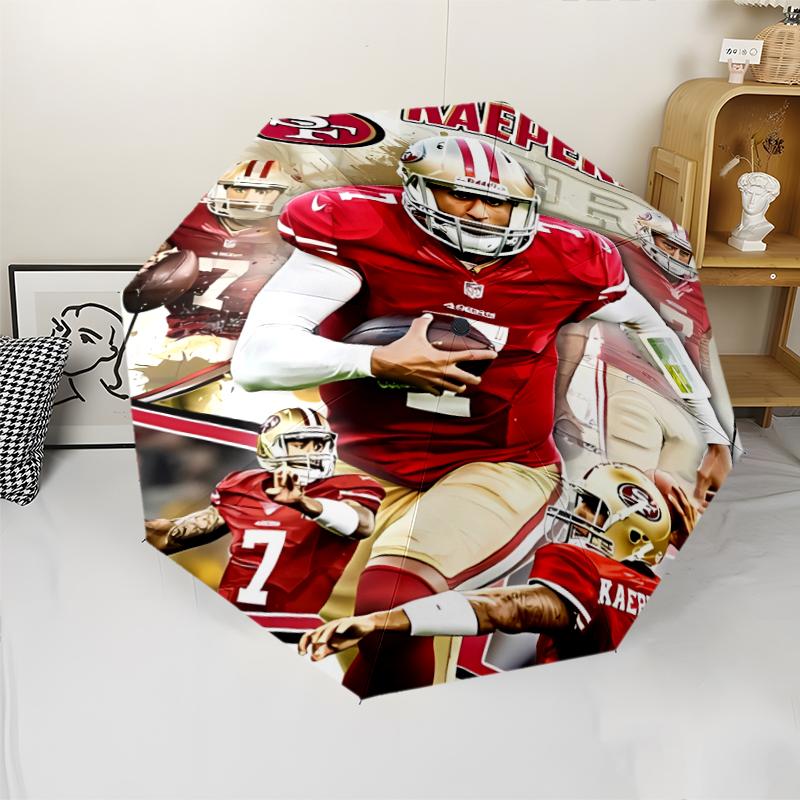San Francisco 49ers LOGO Print Automatic Umbrella, 8 Rib Iron Frame, Plastic Handle, Suitable for Outdoor Travel &Daily , Ideal Gift