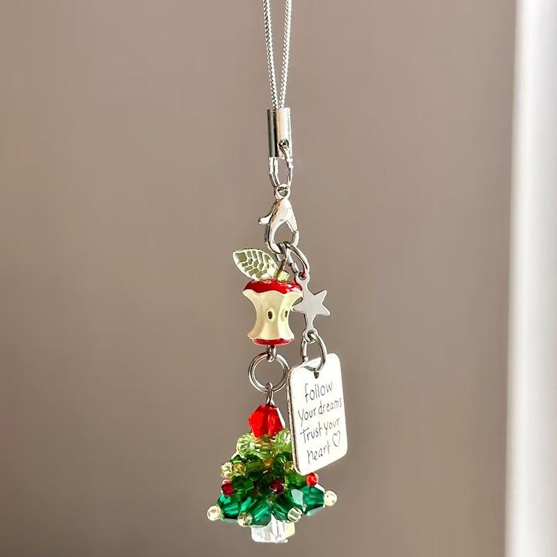Sweet Christmas Tree Drift Bottle Four-Leaf Clover Pendant Phone Strap Keychain Exquisite Backpack Decoration Accessories Gifts