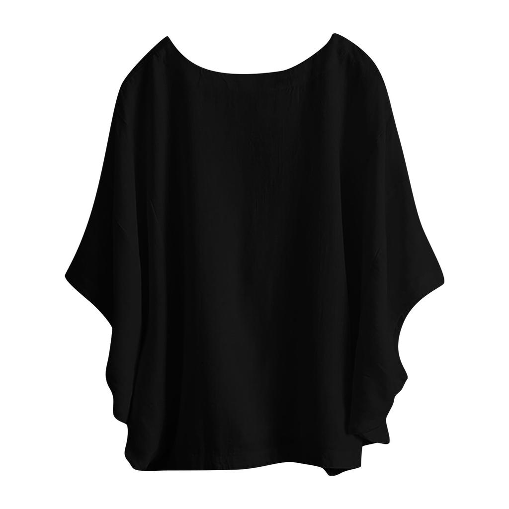 Women's Fashion Loose Color -Sleeved Summer Top Crewneck Jumper
