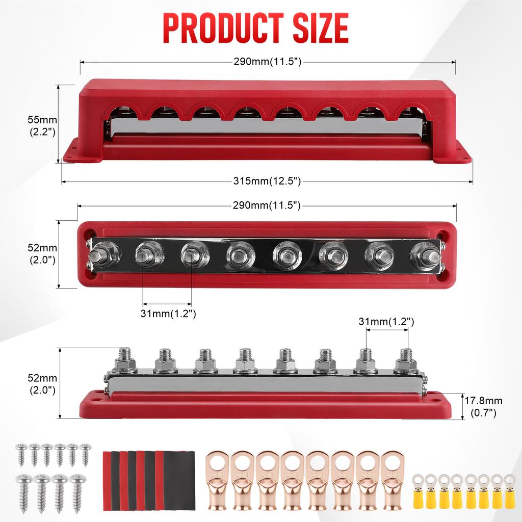24V Power Distribution Block M10 Termianl Bus for Automotive Boat Car Terminal Block Negative Bus Bar 24V 600A Terminal Block