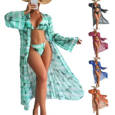 Women's Sexy Split Print Swimsuit Long Skirt Set (3 Sets)