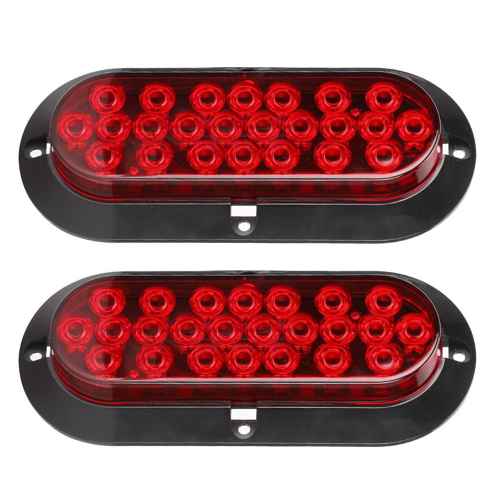 2PCS 6in 24LED Oval Red Brake Taillight Waterproof Rear Lamp for Truck Trailer 12V