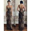 Western Style Gyaru Sexy Summer New Leopard Print Print Pockets Collar Backless Lace-up Sling Dress Long Dress Women