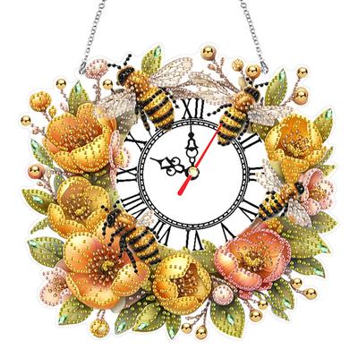 2D Flat DIY Acrylic Special Shape Diamond Painting Ornament with Clock Function 5D Hanging Clock Art Craft for Home Decoration