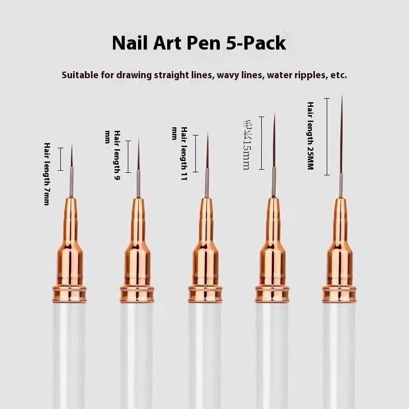 5Pcs Nail Art Liner Brush Set Uv Gel Nail Brushes Kits French Stripe Line Painting Drawing Flower Pen Professional Manicure Tool