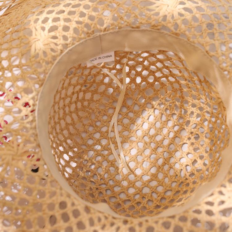 Summer Straw Hat Hollowed Out Women's New Beach Hat Photo Sun Hat Women's Large Eave Casual Solid Color Fringed Lafite Straw Hat