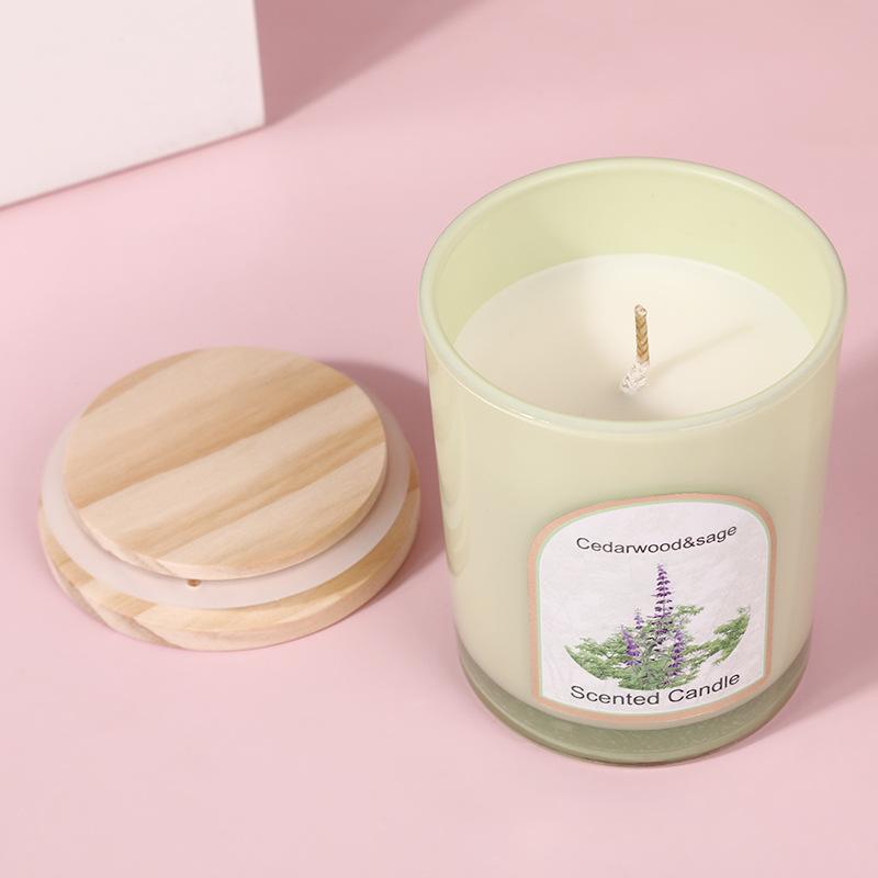 Wooden Lid Colored Glass Cup Scented Candle Household Scented Candle Ornament Wedding Souvenir