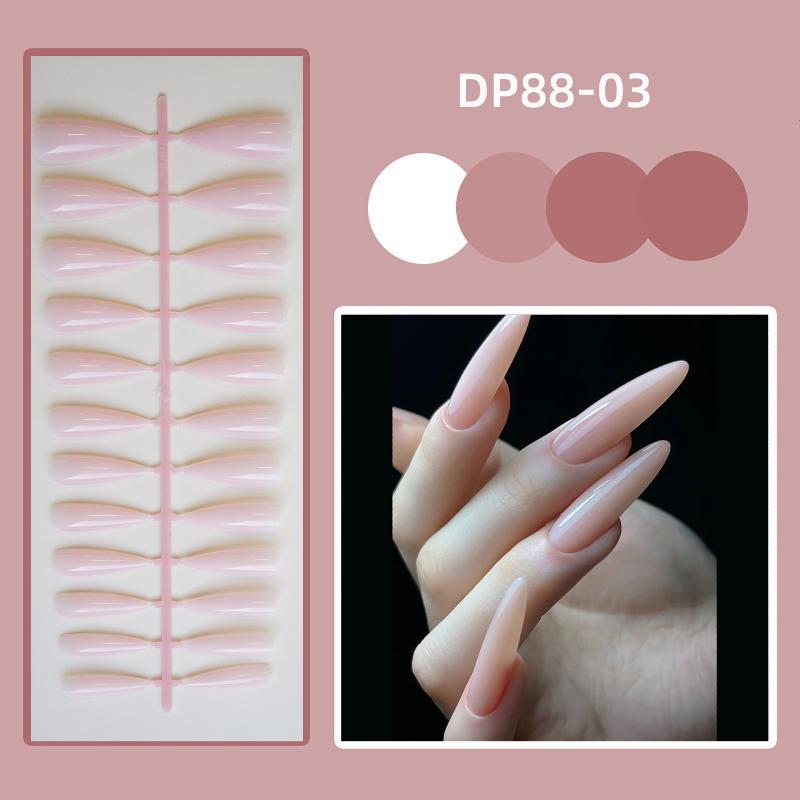 24Pcs New Detachable Solid Color Fake Nails Wearable Bright Long Ballet False Nails Full Cover Manicure Press-On Nails Women