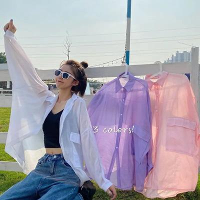 Summer New Thin Sun Protection Shirt Large Pocket Design Oversized Style Women's Blouse Korean Solid Loose Blusas Coat