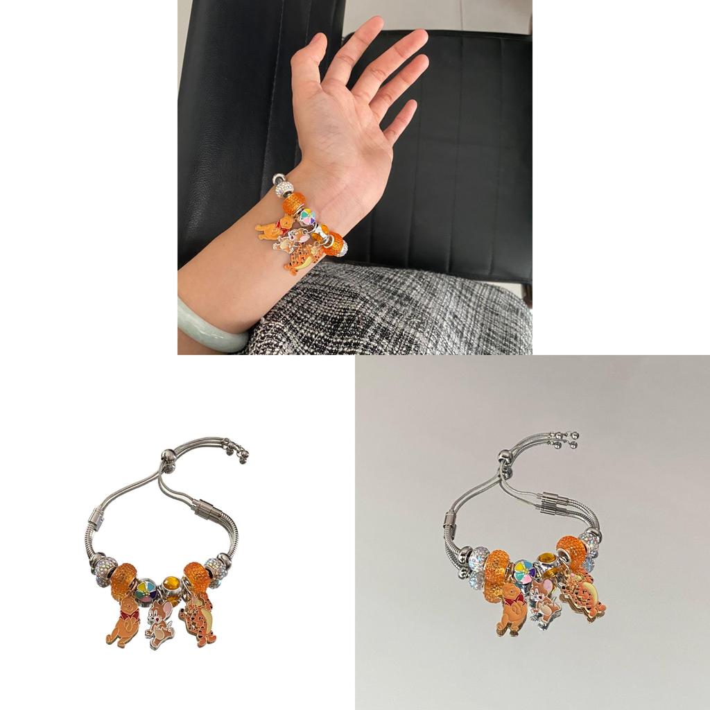 Verstellbares Edelstahl-Charme-Armband mit Winnie Puuh und Zeichentrickfiguren für Damen und Herren