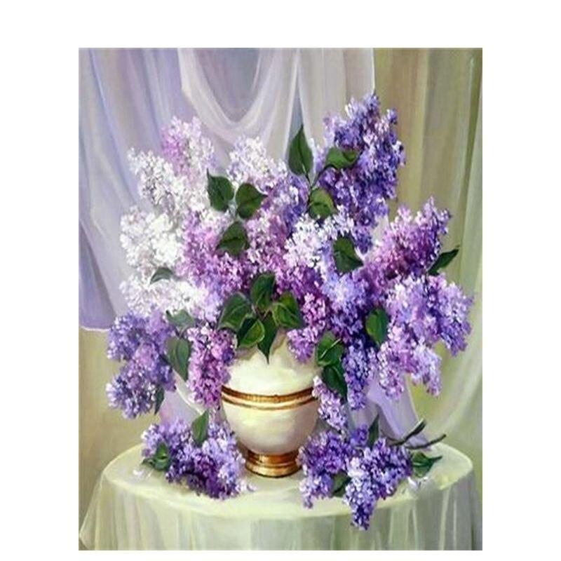 Diamond Painting Flowers Full Drill Round Diamond Embroidery Purple Lavender Picture Of Rhinestones Home Decor