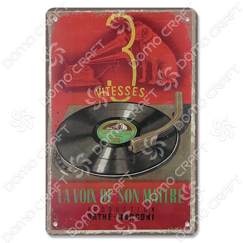 Retro Plakat Muzyczny Metalowe Tabliczki Blaszane Płyta Winylowa Fonograf Metalowa Plakietka Dekoracja Ścienna Vintage do Kawiarni Baru Pubu Salonu Domu