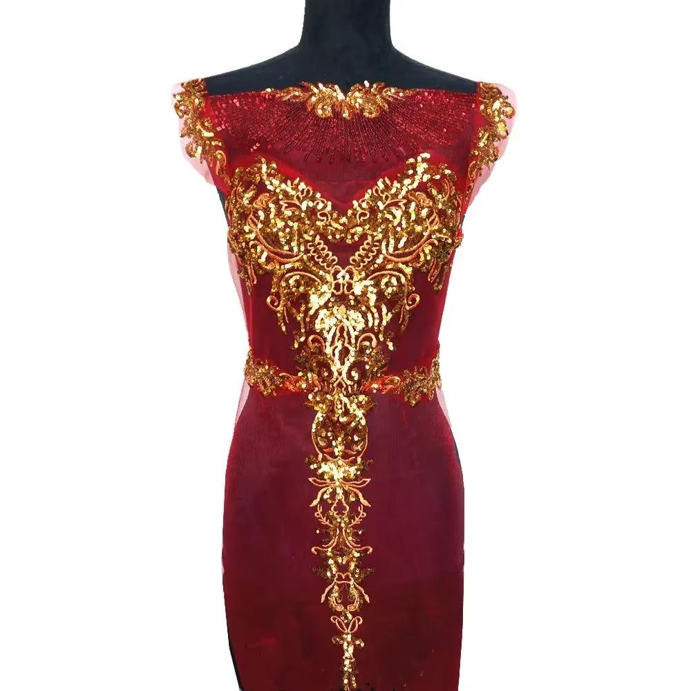 Appliques Large Flowers Gold Sequined Appliques Mesh Epaulette DIY Embroidery Lace Appliques Sequin Patches