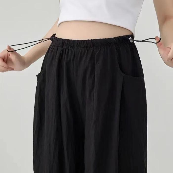 

Летние широкие брюки-драпировки для беременных - легкие, свободного кроя, фасон «баллон» 2XL (recommended for 130-150 jin) чёрный