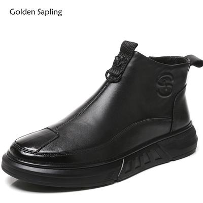Fashion Golden Sapling New Arrival Winter Men Boots Basic Soft Shoes Outdoor Keep Warm Male Plush Ankle Boot Man Genuine Leather Booties