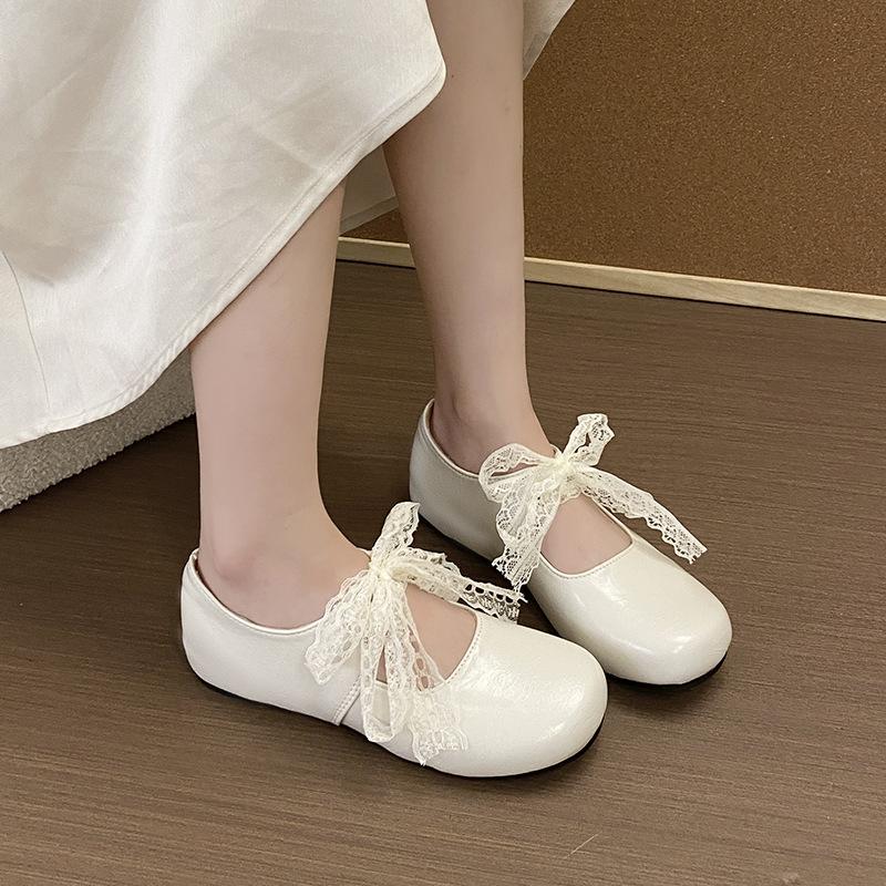 French single shoes bow lace fashion single shoes women's summer wear 2025 new square head Mary Jane single shoes
