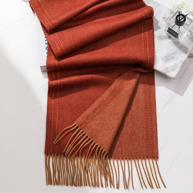 Autumn and winter narrow version cashmere water ripple scarf women's light luxury high-end shawl British thickened warm scarf