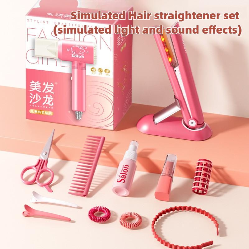 Girls Beauty Salon Set Kids Hair Beauty Makeup Set Simulation Hair Dryer Fashion Styling Tool Pretend Play House Gift Fun Game