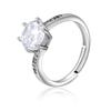 New Fashion Light Luxury Simple Commuting Niche Design Diamond Zircon Geometric Round Six-claw Temperament Open Ring