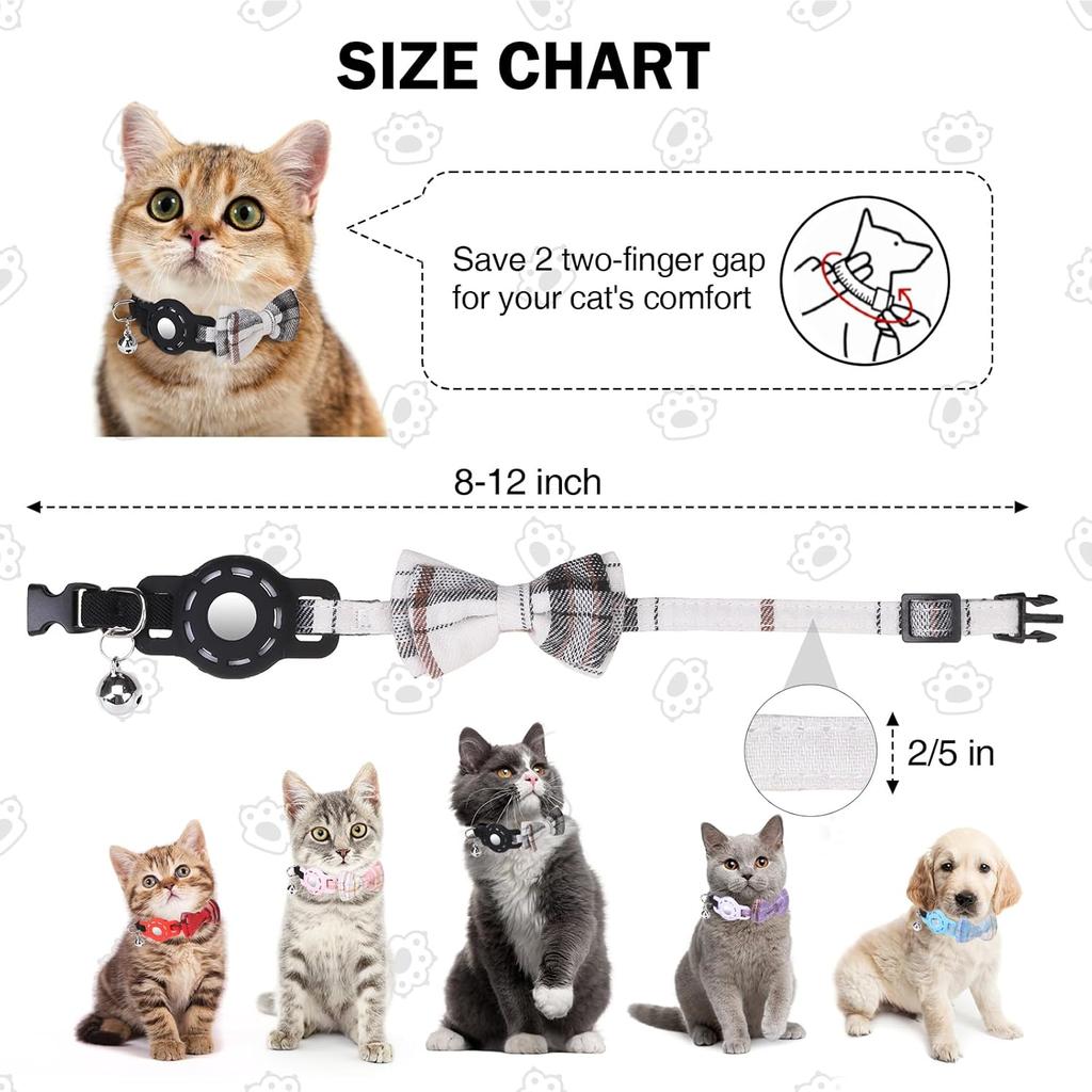 Airtag Cat Collar with Bells and Bowtie -Safety Elastic Band Kitten Collar for Apple Air Tag Holder- Cute GPS Cat Tracker Collars for Girl Boy Cats