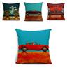 Vintage Car Dog Print Pillow Case In Beautiful Cotton Linen For Stylish Home Decor