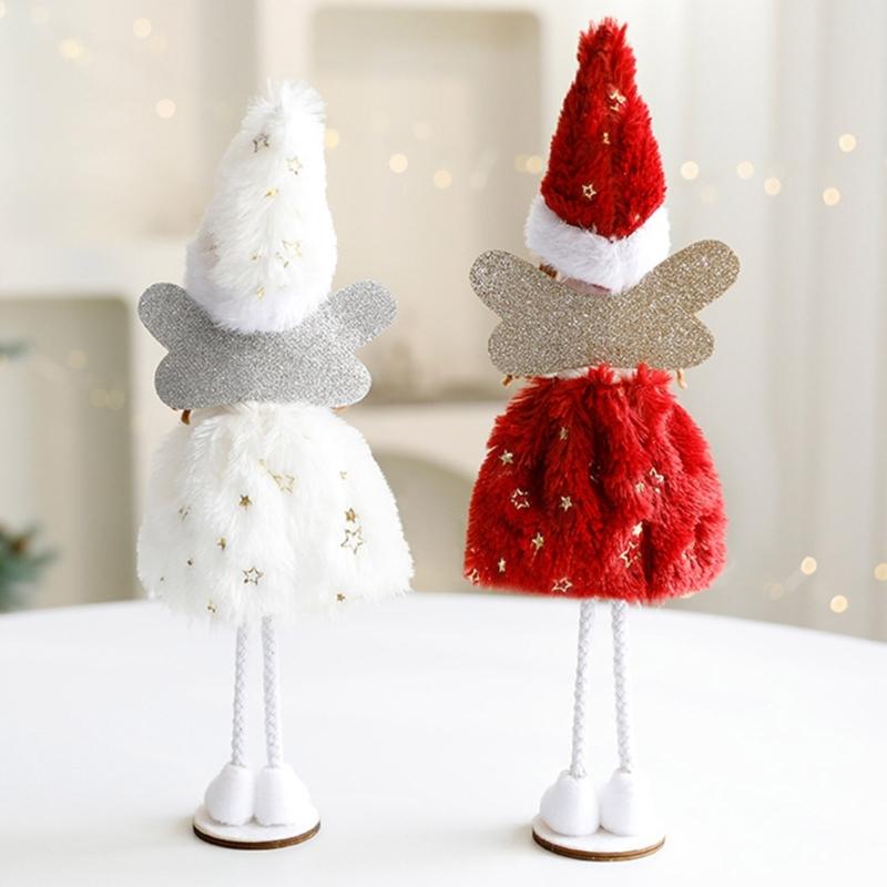 Christmas Snowflake Angelic Girl Dolls Standing Figurine Soft Toy for Tabletop Holiday Decoration Collectible Ornament