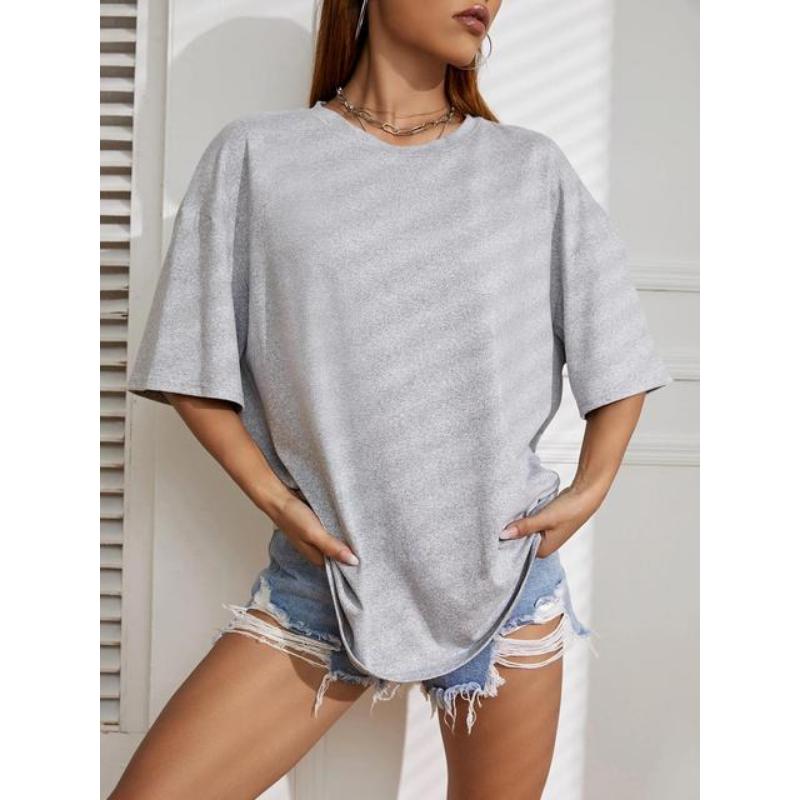 Dámské bavlněné tričko s krátkým rukávem v jednobarevném provedení, pro fitness, měkké, prodyšné, pohodlné oblečení, základní, univerzální, volné