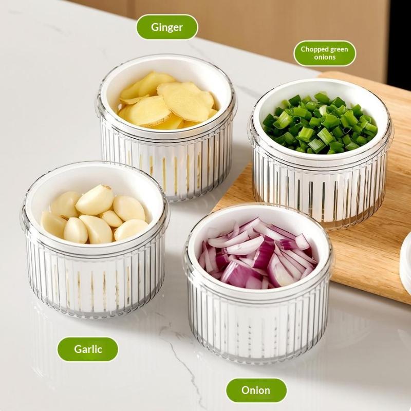 Sealed Fresh-Keeping Box Kitchen Refrigerator Storage Box Plastic Food Drain Storage Round Onion Ginger Garlic Storage Box