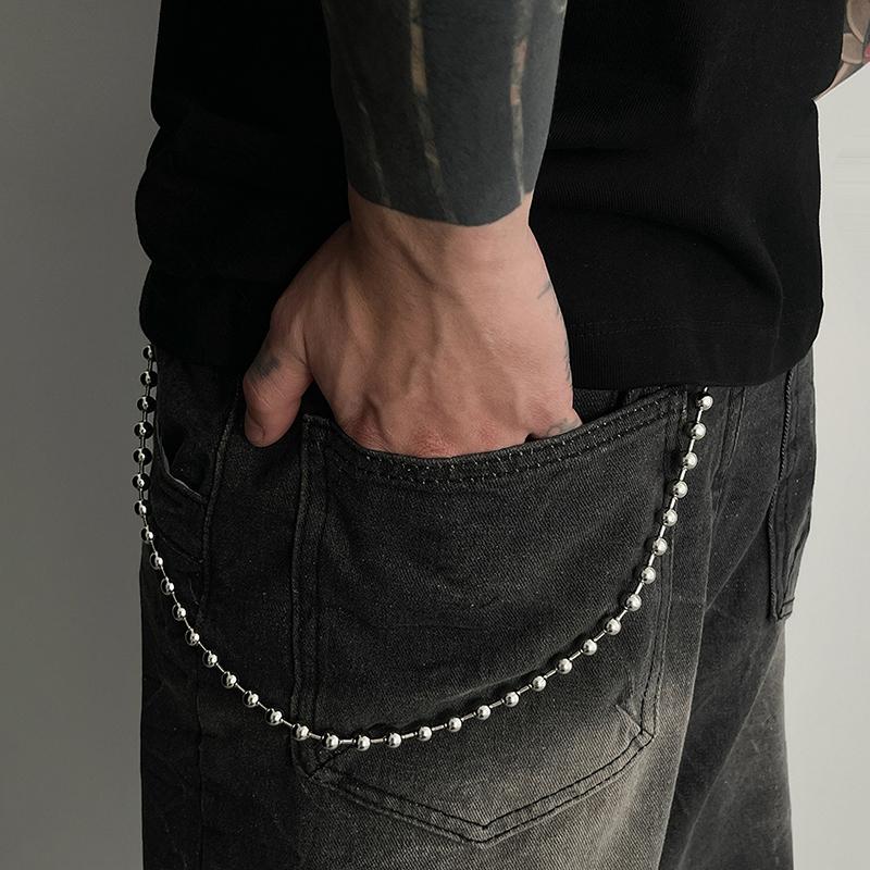 

Punk Personalized Jeans Pants Chain For Men Minimalist Vintage Hip Hop Waist Chain Simple Round Beads Adjustable Waist Chain ONESIZE