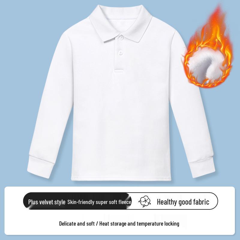 

Unisex Striped Long Sleeve Polo Shirt - Autumn/Winter Thick Velvet, Pure White Cotton, Lapel Design for Students 170 cm